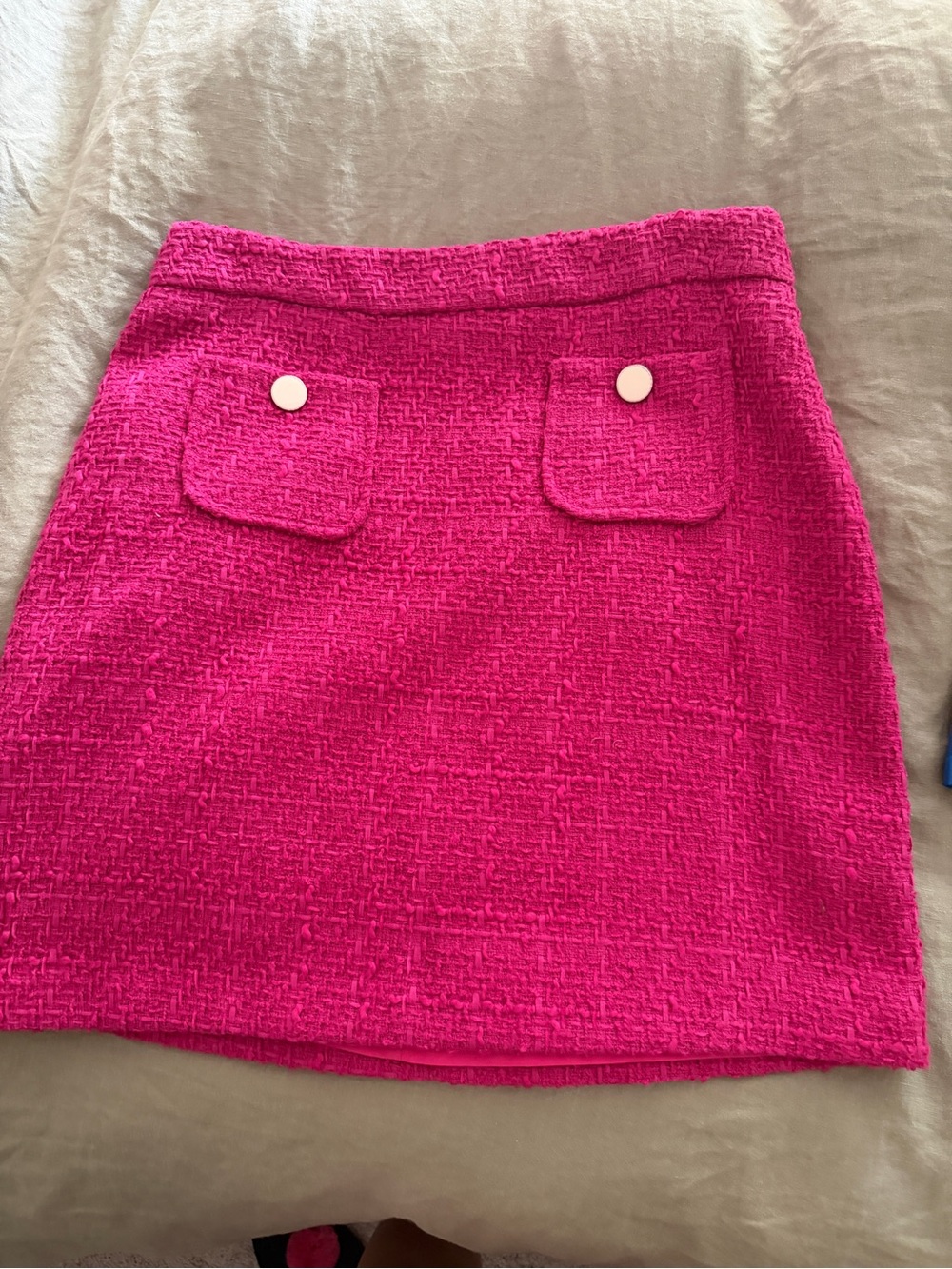 Fuchsia Tweed Mini Skirt with Front Flap Pockets